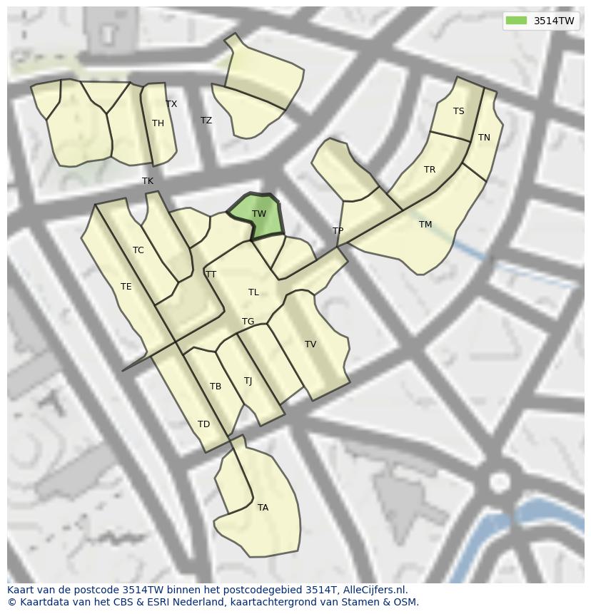Afbeelding van het postcodegebied 3514 TW op de kaart.