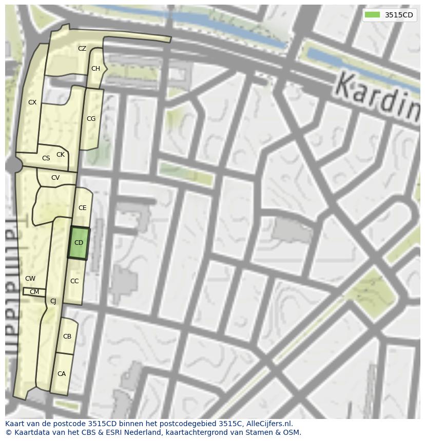 Afbeelding van het postcodegebied 3515 CD op de kaart.