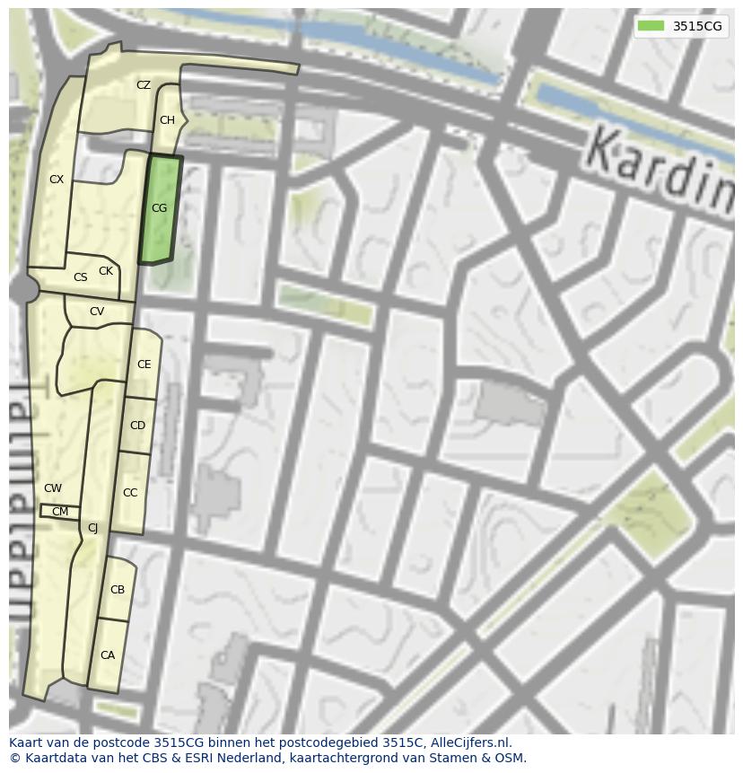 Afbeelding van het postcodegebied 3515 CG op de kaart.