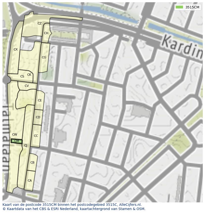 Afbeelding van het postcodegebied 3515 CM op de kaart.