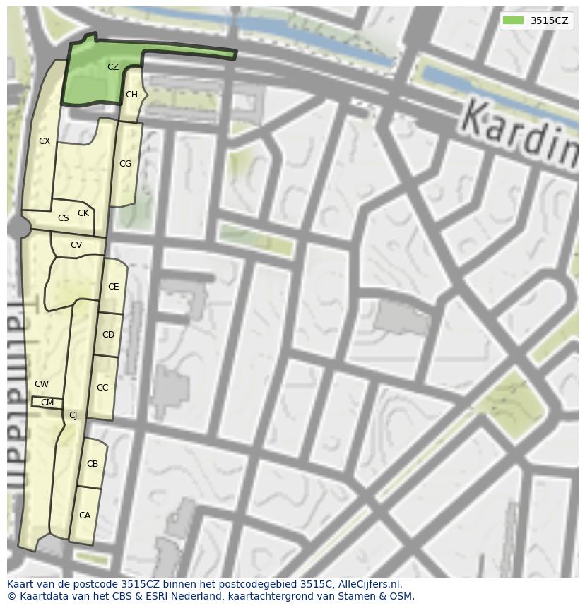 Afbeelding van het postcodegebied 3515 CZ op de kaart.