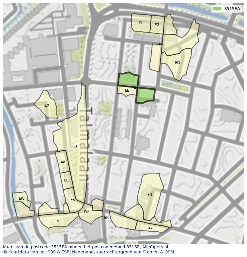 Afbeelding van het postcodegebied 3515 EA op de kaart.