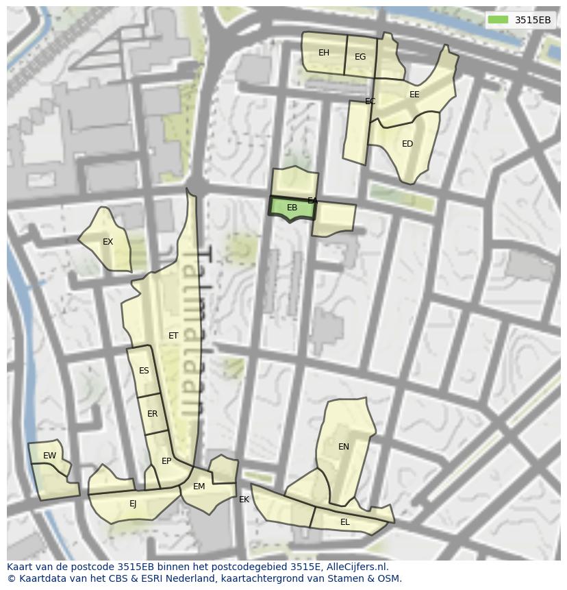 Afbeelding van het postcodegebied 3515 EB op de kaart.