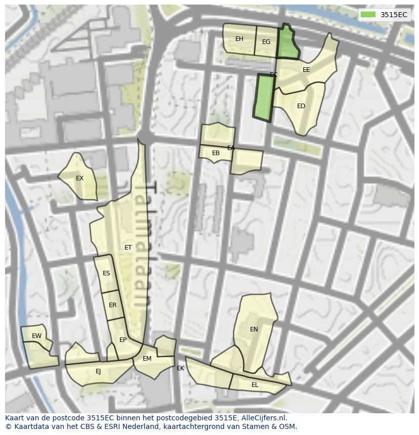 Afbeelding van het postcodegebied 3515 EC op de kaart.
