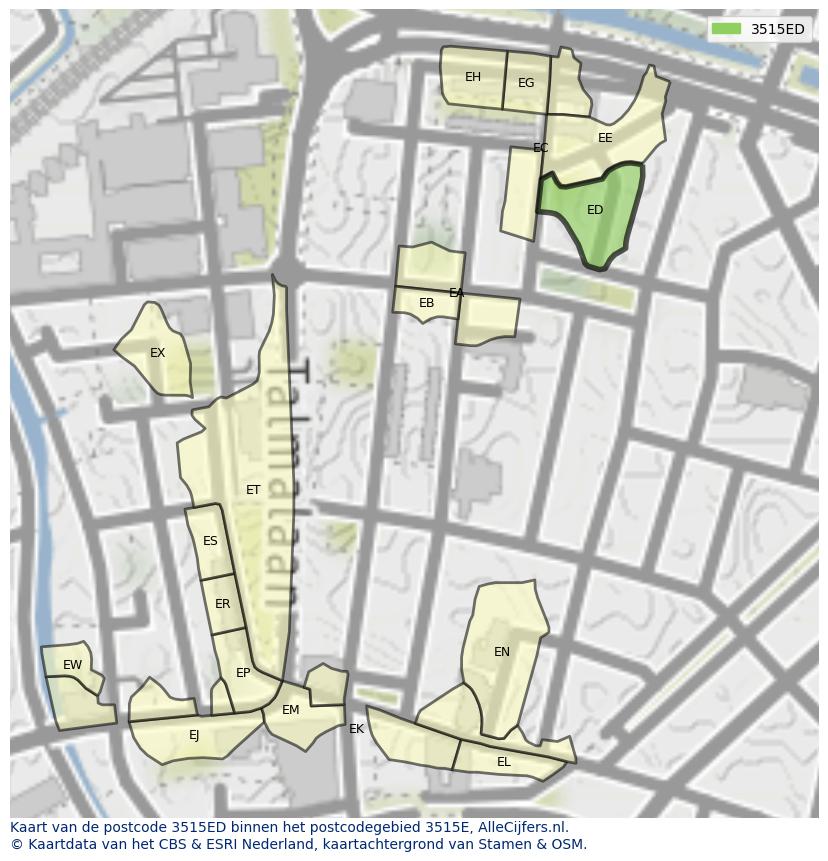 Afbeelding van het postcodegebied 3515 ED op de kaart.