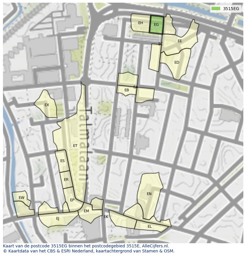 Afbeelding van het postcodegebied 3515 EG op de kaart.