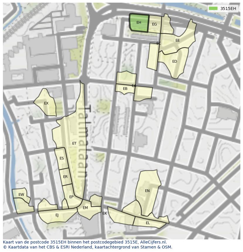 Afbeelding van het postcodegebied 3515 EH op de kaart.