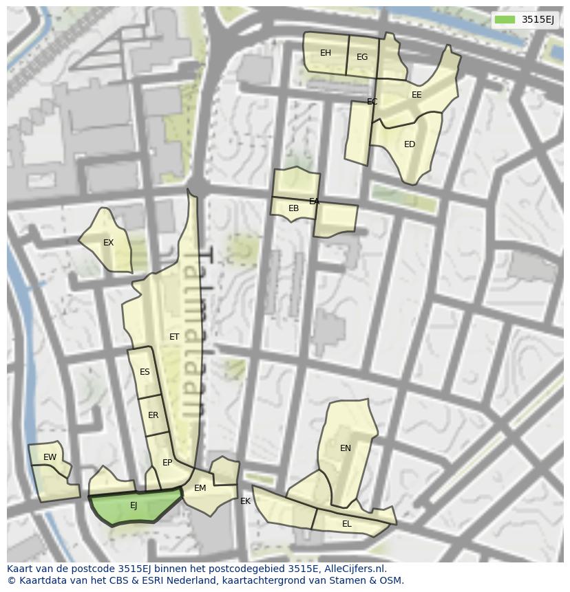 Afbeelding van het postcodegebied 3515 EJ op de kaart.