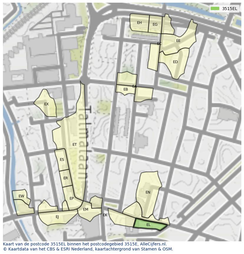 Afbeelding van het postcodegebied 3515 EL op de kaart.