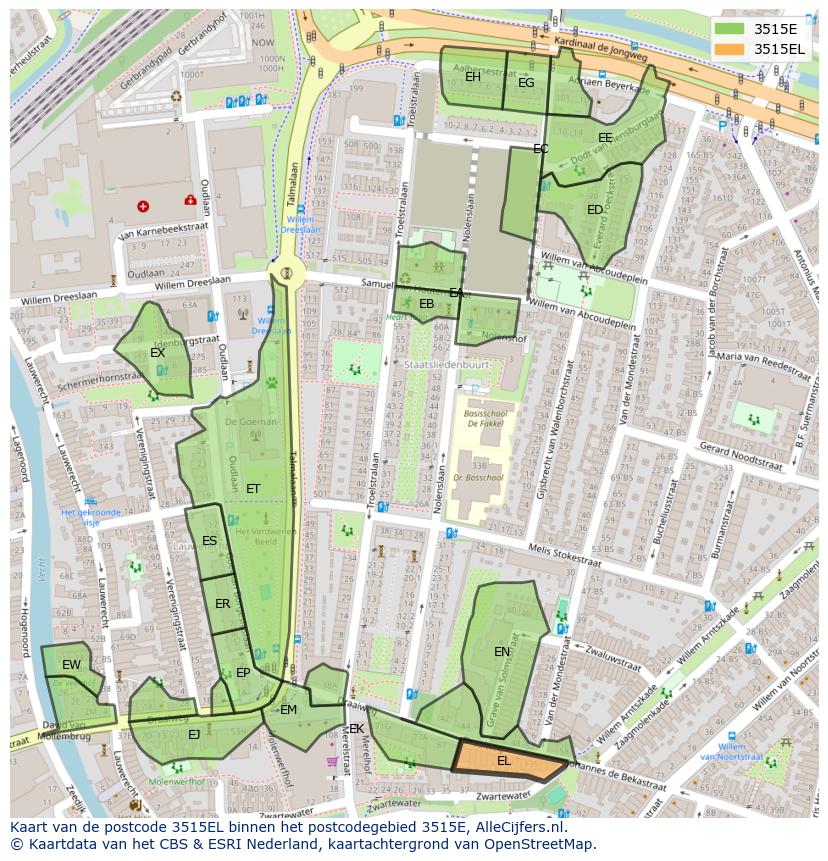 Afbeelding van het postcodegebied 3515 EL op de kaart.