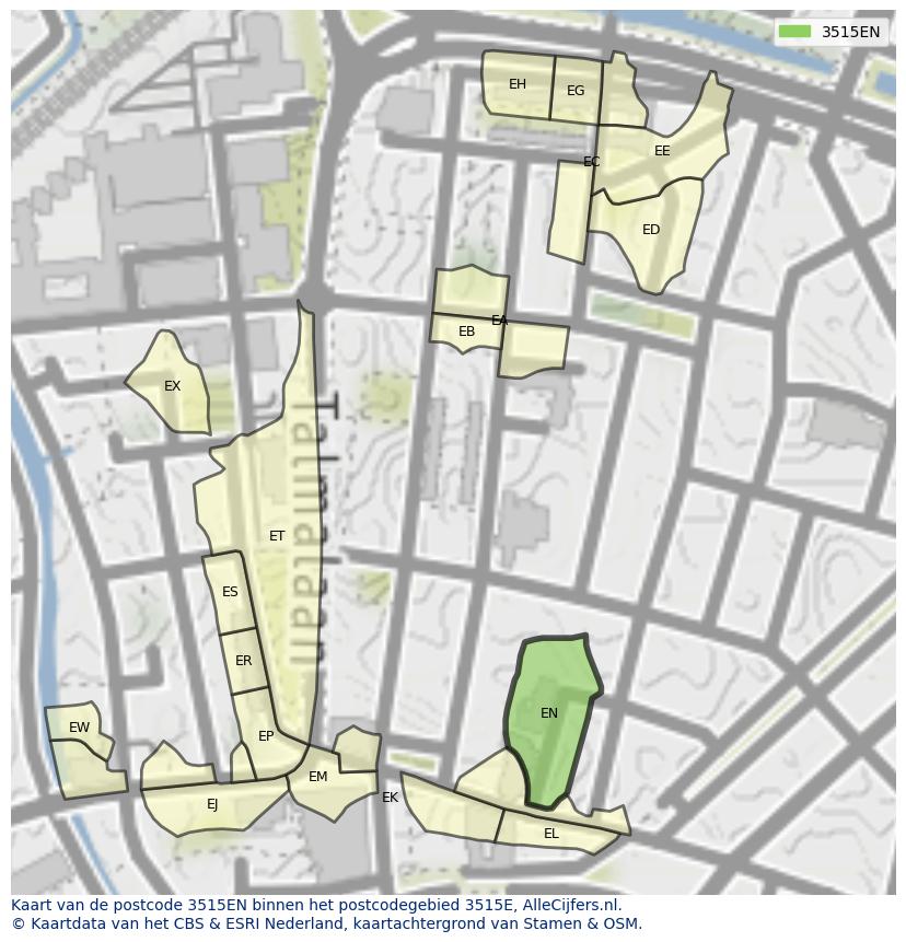 Afbeelding van het postcodegebied 3515 EN op de kaart.