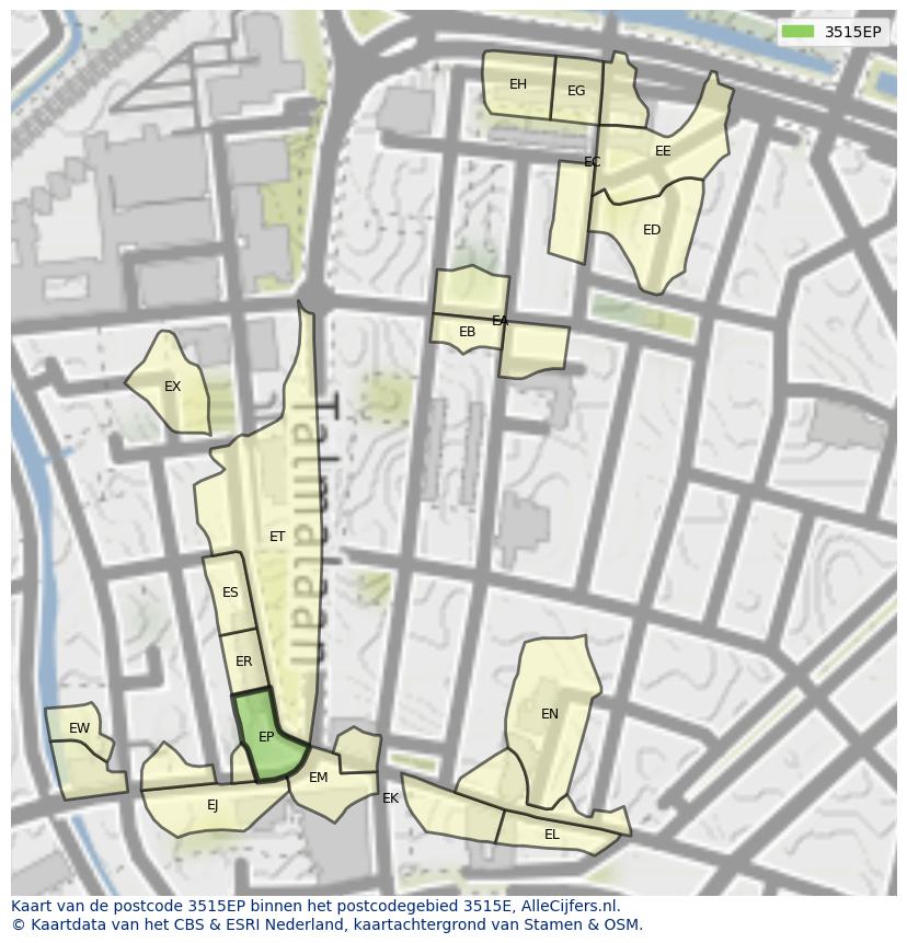 Afbeelding van het postcodegebied 3515 EP op de kaart.