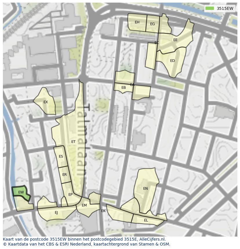 Afbeelding van het postcodegebied 3515 EW op de kaart.
