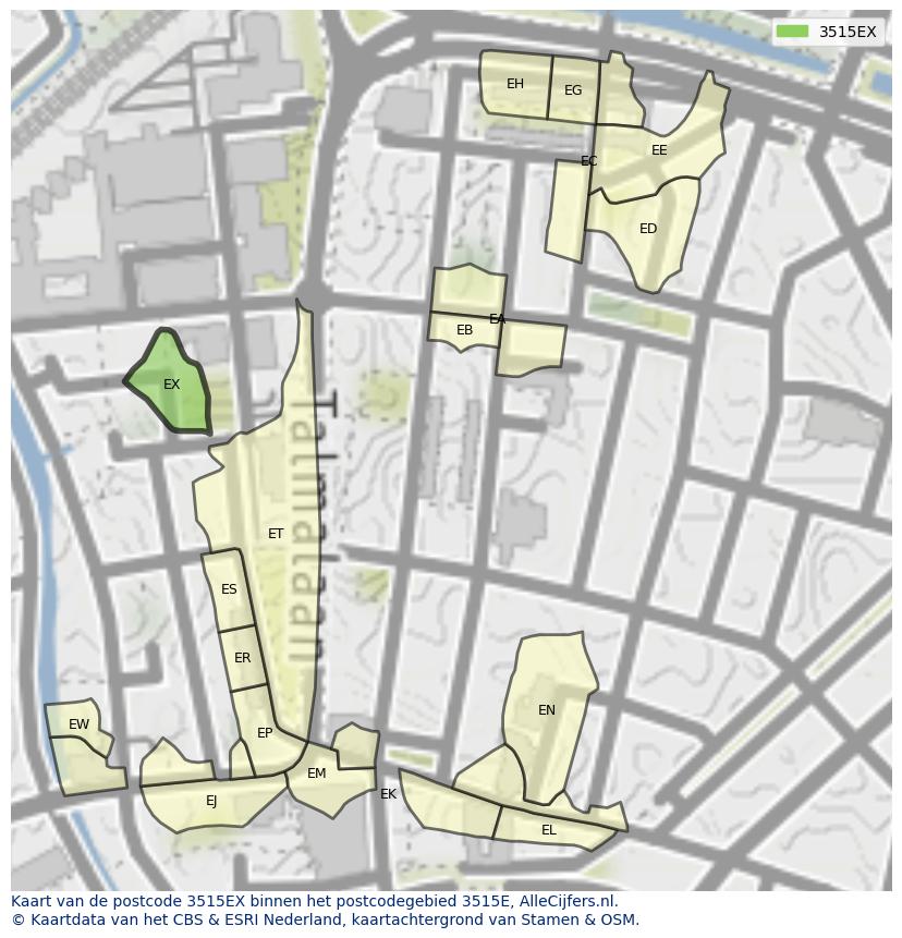 Afbeelding van het postcodegebied 3515 EX op de kaart.