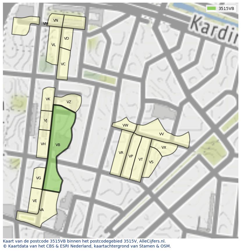 Afbeelding van het postcodegebied 3515 VB op de kaart.