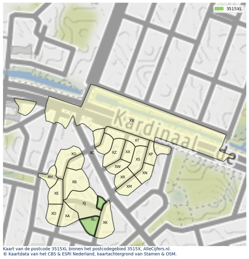 Afbeelding van het postcodegebied 3515 XL op de kaart.