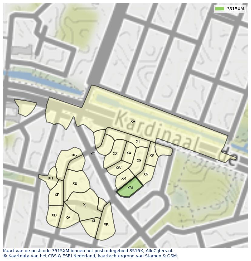 Afbeelding van het postcodegebied 3515 XM op de kaart.