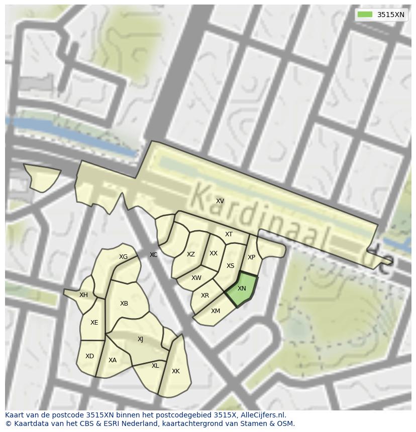 Afbeelding van het postcodegebied 3515 XN op de kaart.