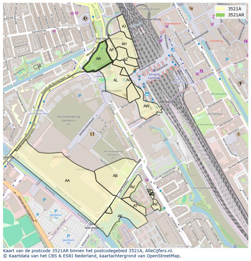 Afbeelding van het postcodegebied 3521 AR op de kaart.