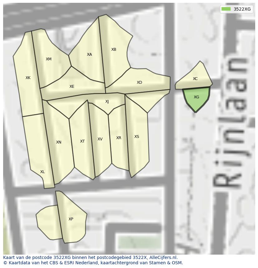 Afbeelding van het postcodegebied 3522 XG op de kaart.