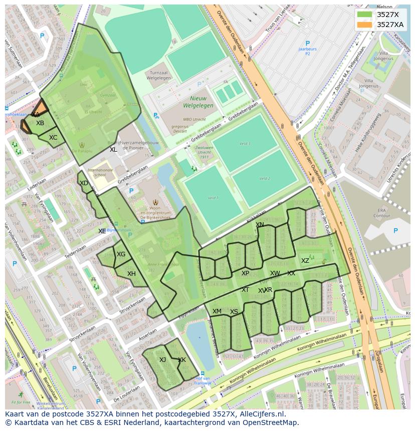 Afbeelding van het postcodegebied 3527 XA op de kaart.