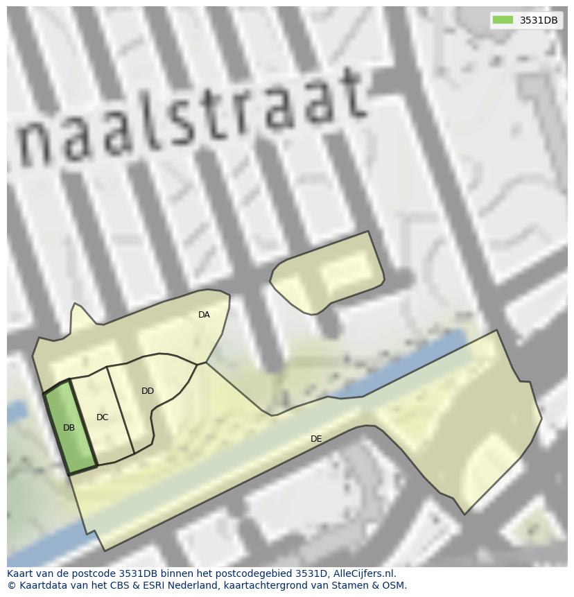 Afbeelding van het postcodegebied 3531 DB op de kaart.