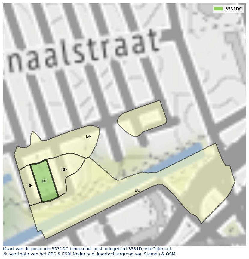 Afbeelding van het postcodegebied 3531 DC op de kaart.