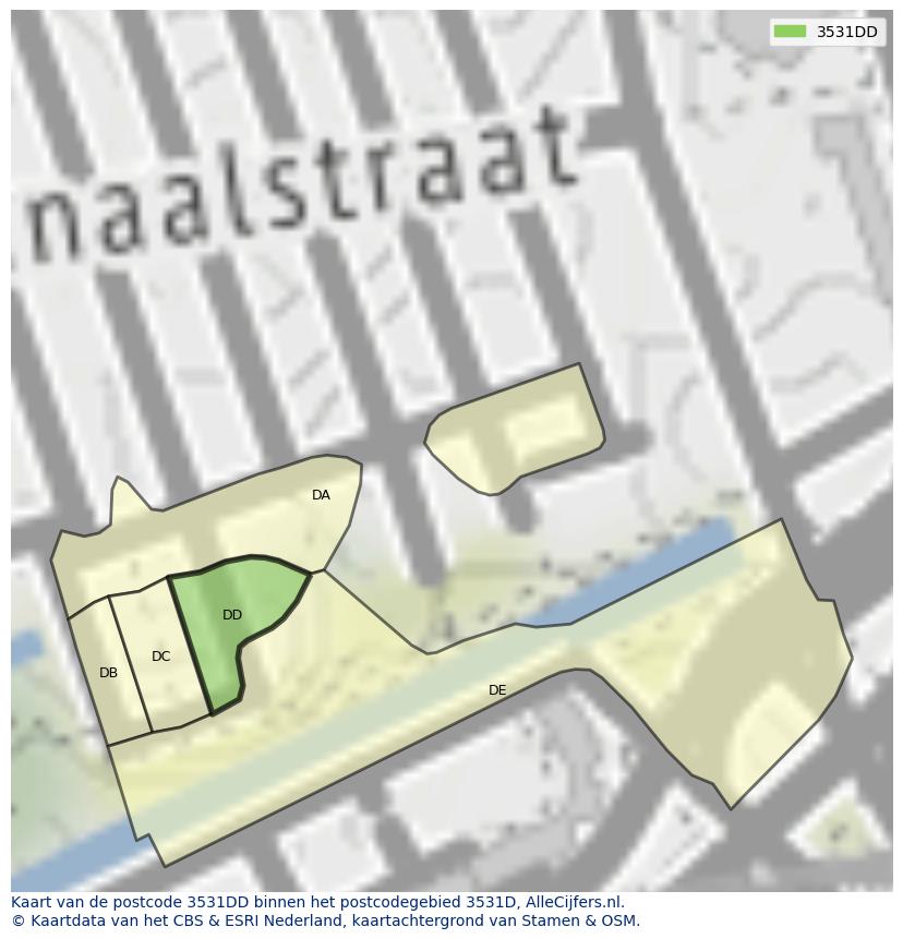 Afbeelding van het postcodegebied 3531 DD op de kaart.