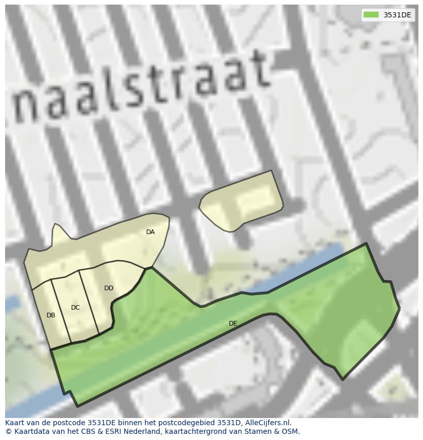 Afbeelding van het postcodegebied 3531 DE op de kaart.