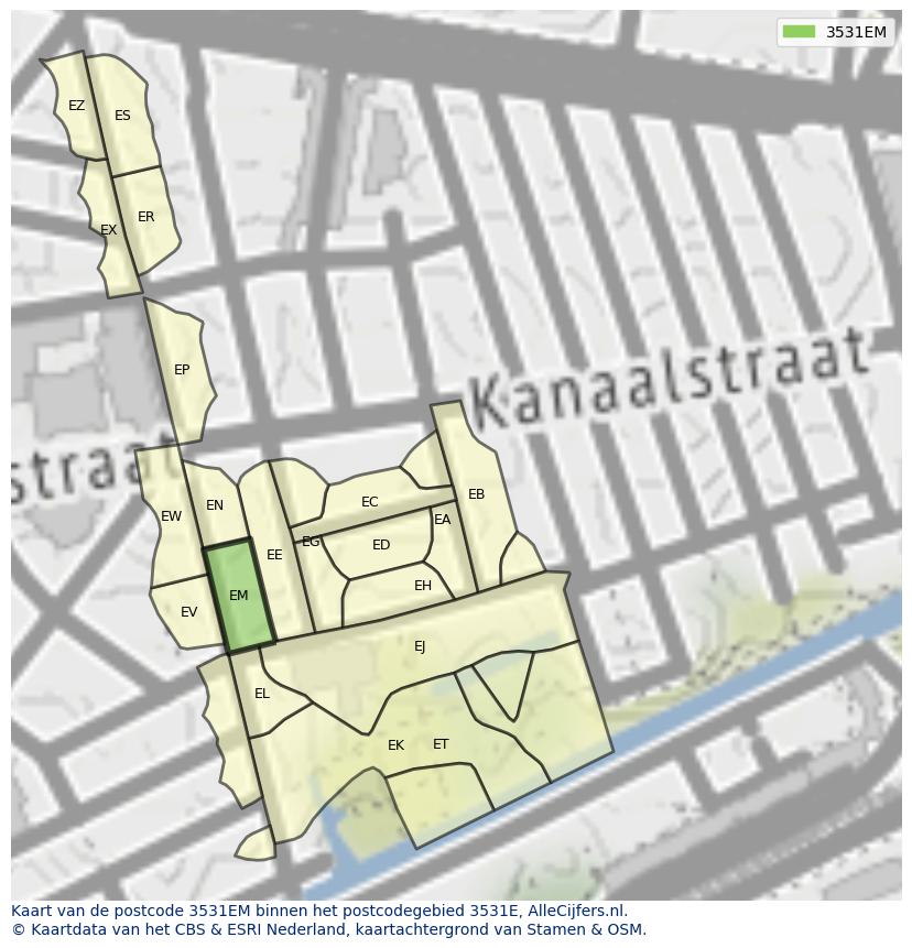Afbeelding van het postcodegebied 3531 EM op de kaart.