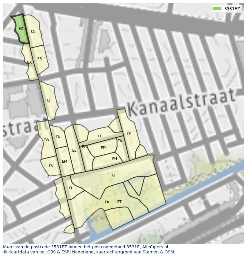 Afbeelding van het postcodegebied 3531 EZ op de kaart.