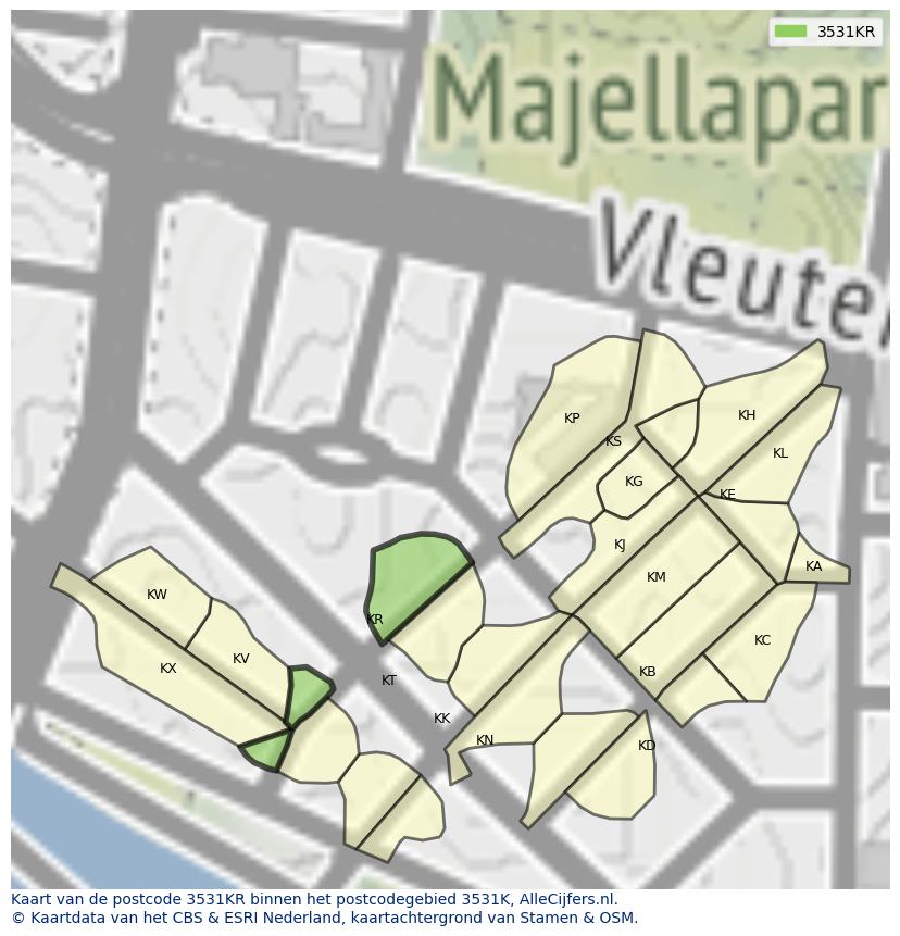 Afbeelding van het postcodegebied 3531 KR op de kaart.