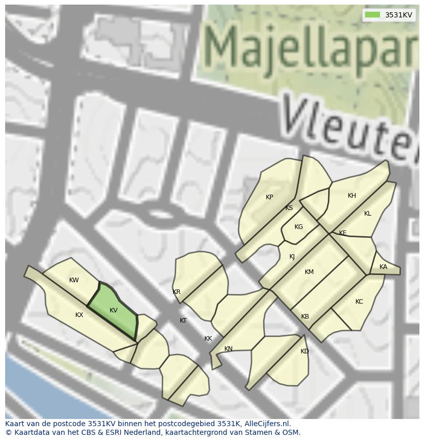 Afbeelding van het postcodegebied 3531 KV op de kaart.