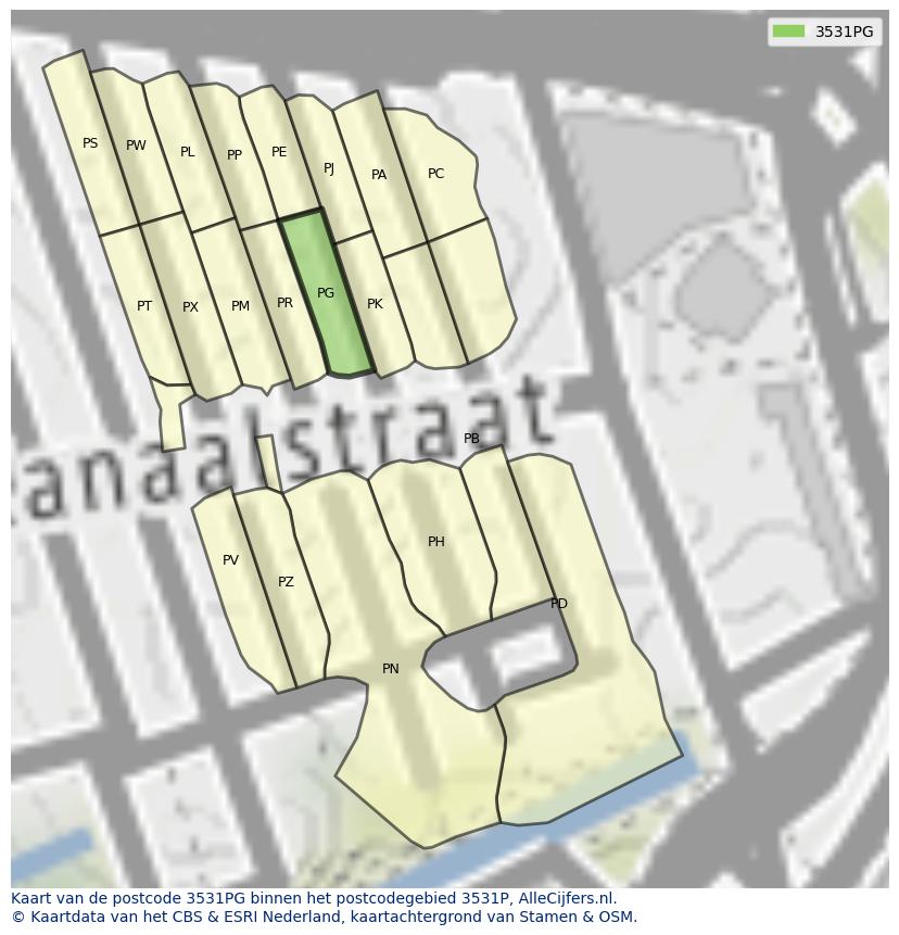 Afbeelding van het postcodegebied 3531 PG op de kaart.