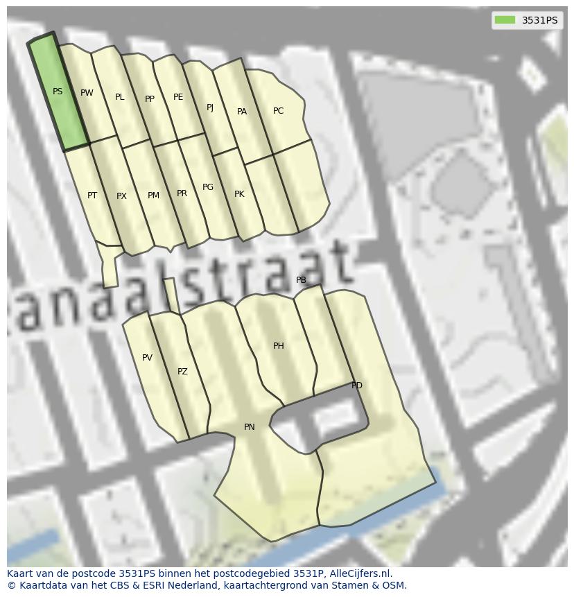 Afbeelding van het postcodegebied 3531 PS op de kaart.