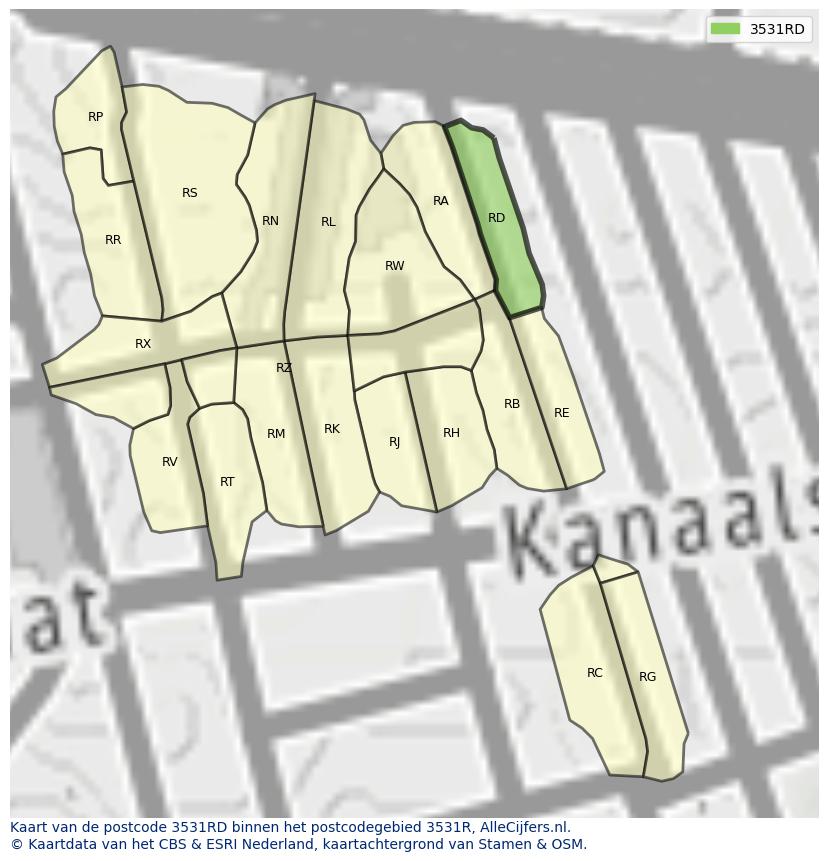 Afbeelding van het postcodegebied 3531 RD op de kaart.
