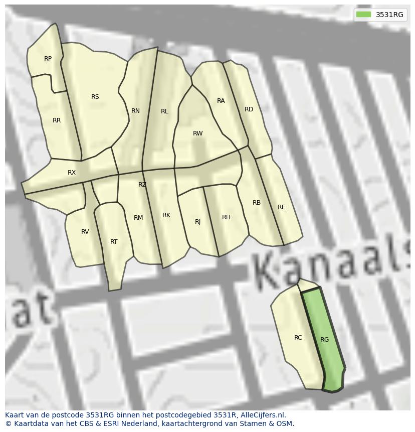 Afbeelding van het postcodegebied 3531 RG op de kaart.