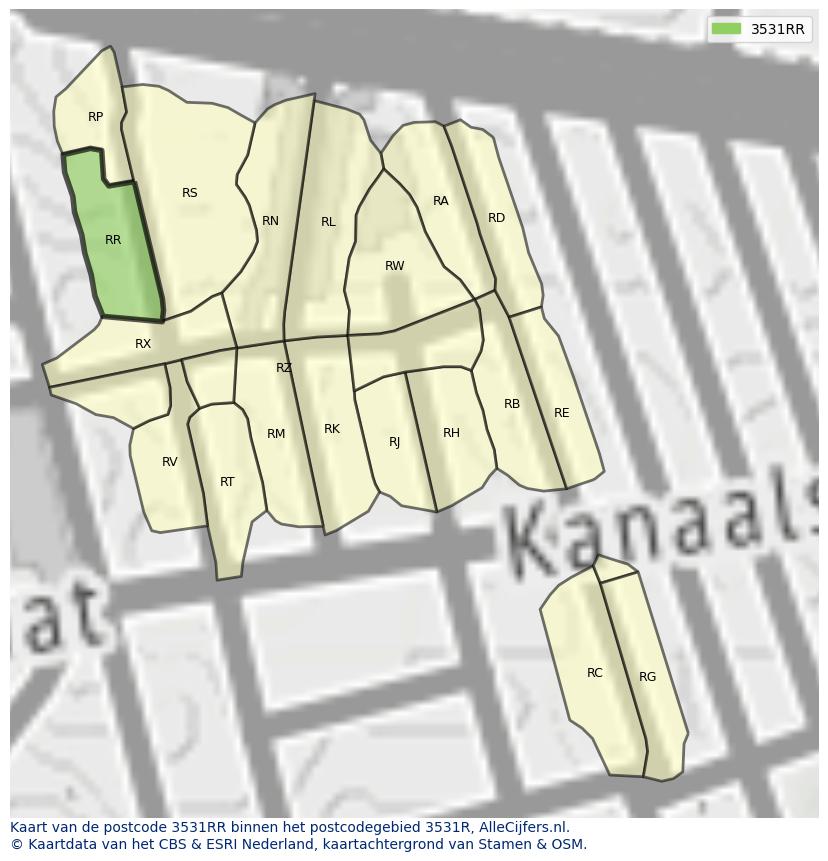 Afbeelding van het postcodegebied 3531 RR op de kaart.