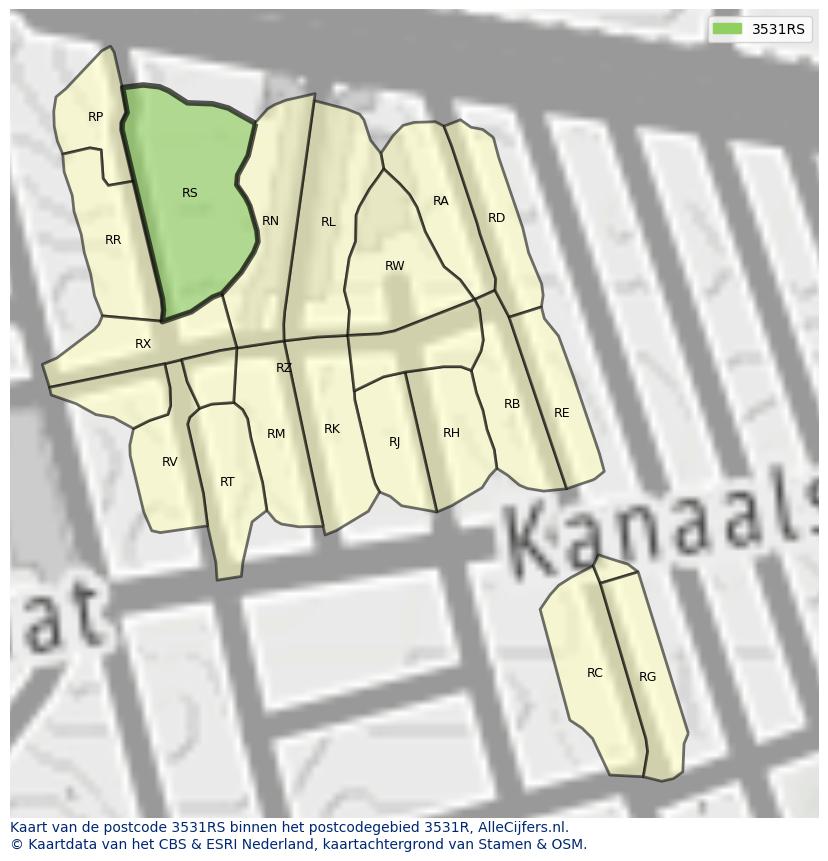 Afbeelding van het postcodegebied 3531 RS op de kaart.
