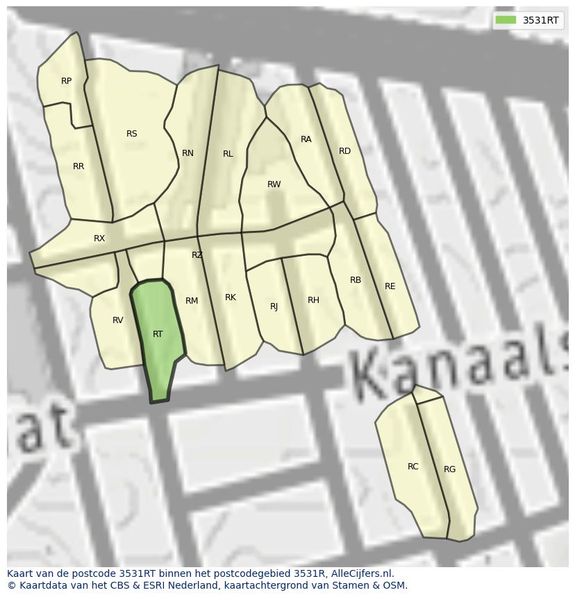 Afbeelding van het postcodegebied 3531 RT op de kaart.
