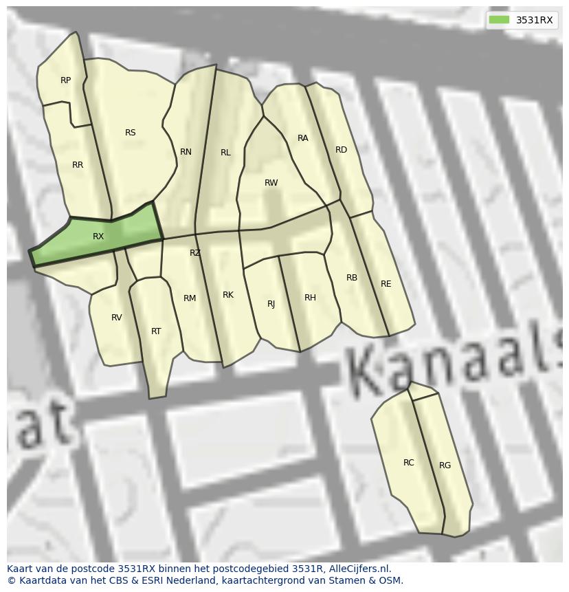 Afbeelding van het postcodegebied 3531 RX op de kaart.