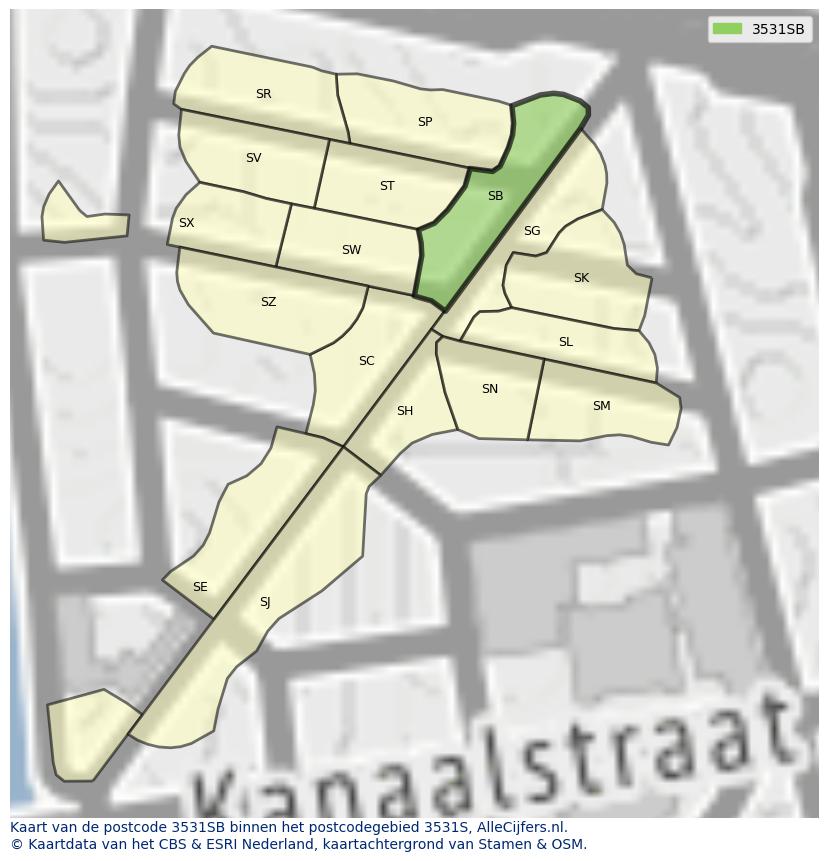 Afbeelding van het postcodegebied 3531 SB op de kaart.