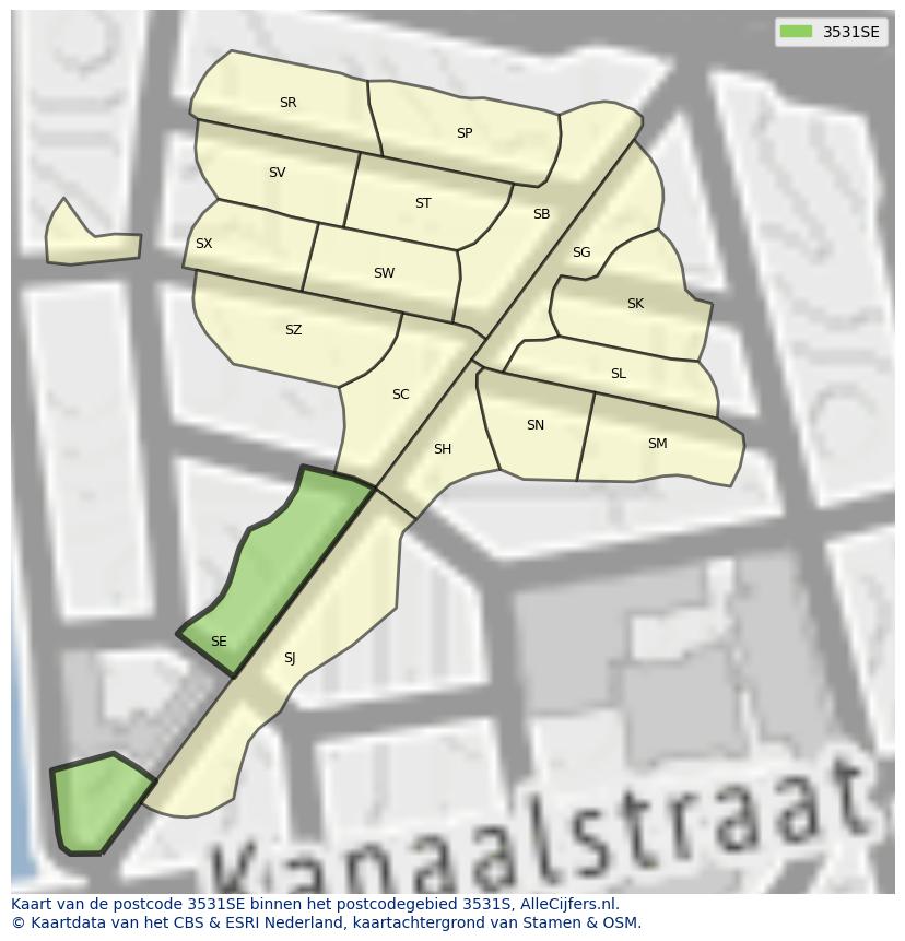 Afbeelding van het postcodegebied 3531 SE op de kaart.