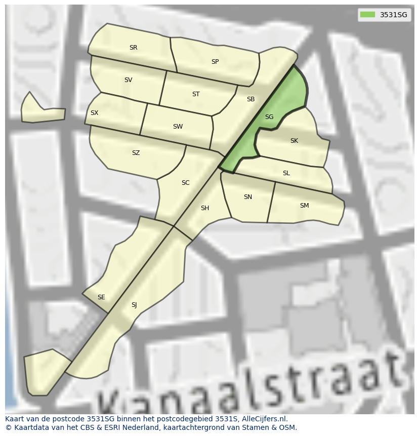 Afbeelding van het postcodegebied 3531 SG op de kaart.