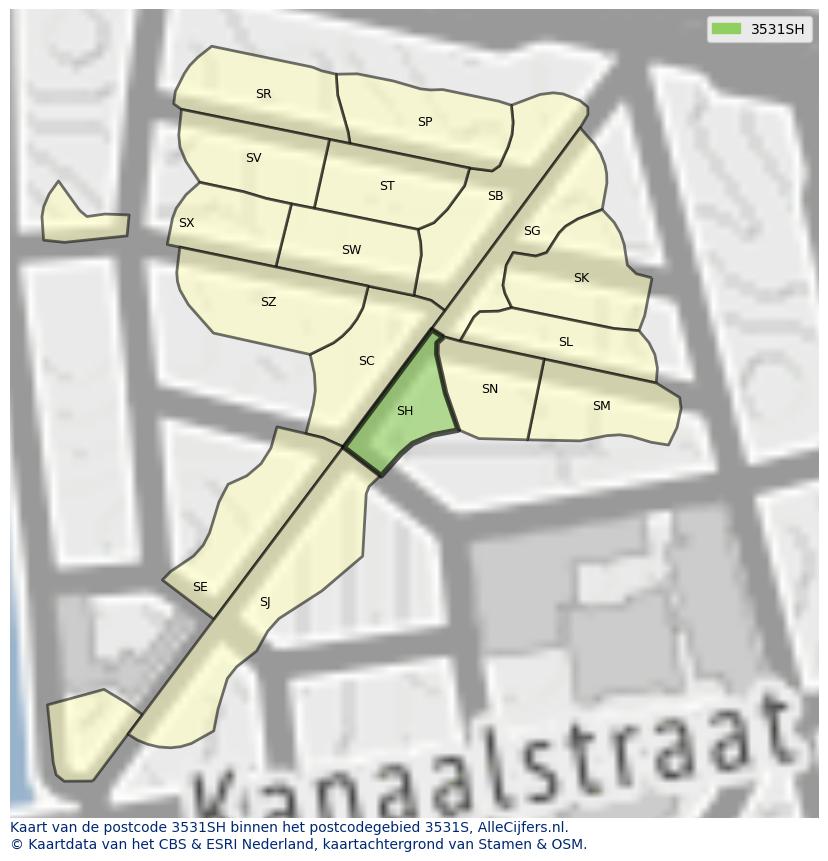 Afbeelding van het postcodegebied 3531 SH op de kaart.