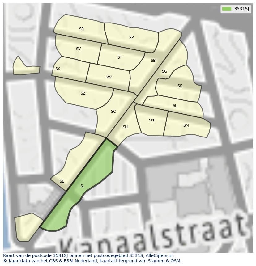 Afbeelding van het postcodegebied 3531 SJ op de kaart.