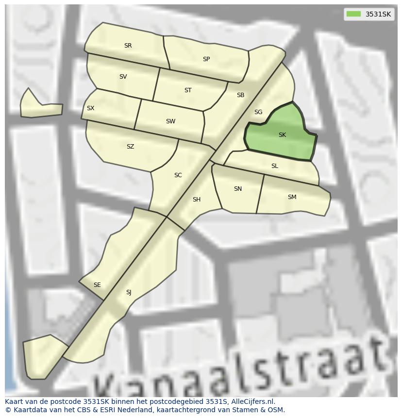 Afbeelding van het postcodegebied 3531 SK op de kaart.