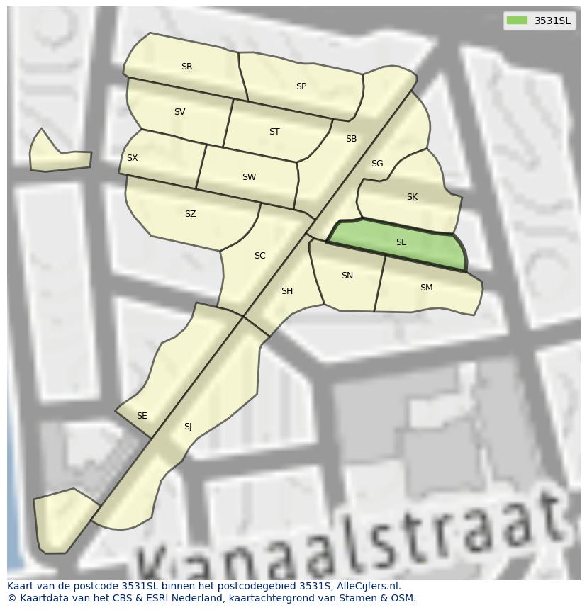 Afbeelding van het postcodegebied 3531 SL op de kaart.