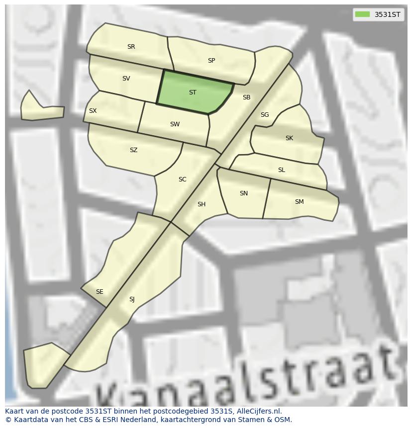 Afbeelding van het postcodegebied 3531 ST op de kaart.