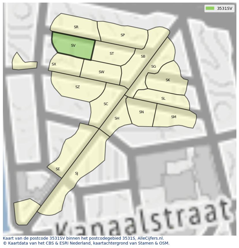 Afbeelding van het postcodegebied 3531 SV op de kaart.